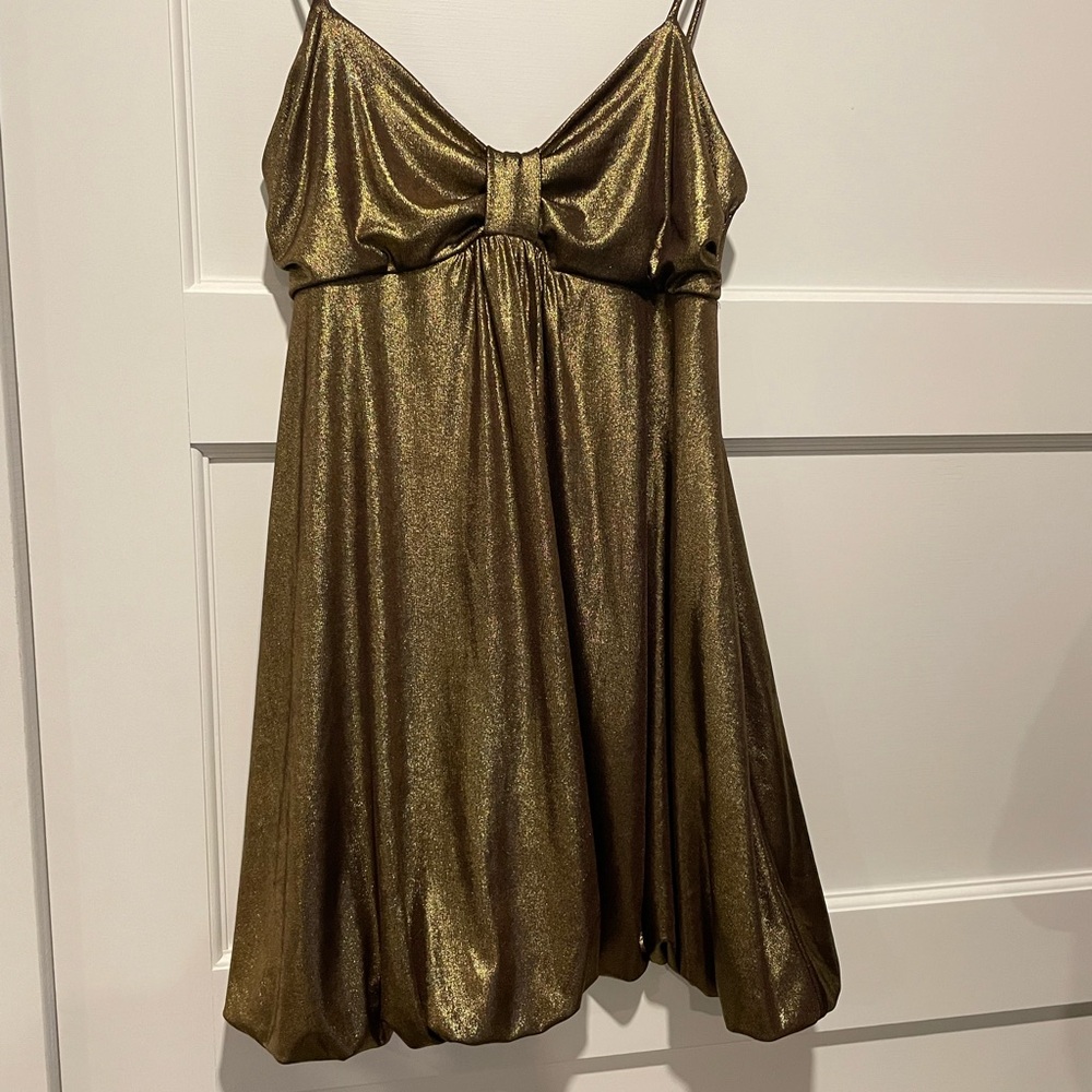 bronze shiny cocktail bubble dress